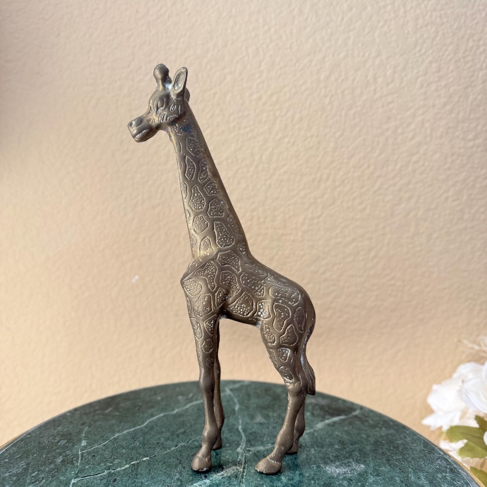 Vintage Heavy Mid Century MCM Brass Standing Giraffe Figurine Shelf Sitter